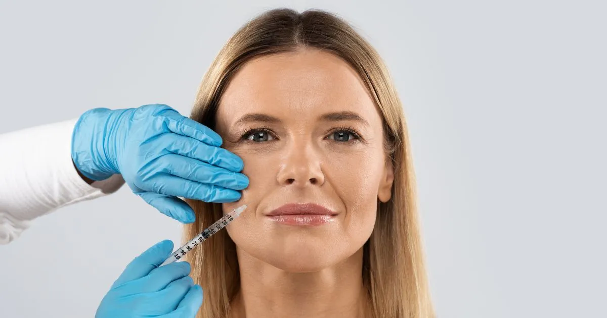 Botox injection on a middle-aged woman's face, administered in Kingston, TN