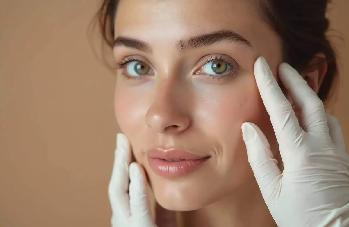 Woman with smooth skin after Sculptra and dermal filler treatment at Kim Bell MedSpa